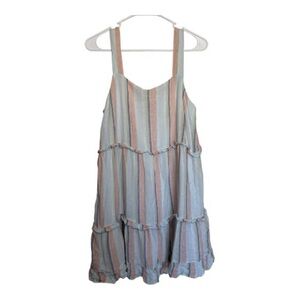 Rails Sandy Linen Blend Dress Size L Striped Tiered Mini Boho Summer